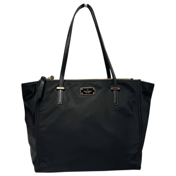 Kate Spade 2 Handle Double Zip Nylon Leather Tote Black